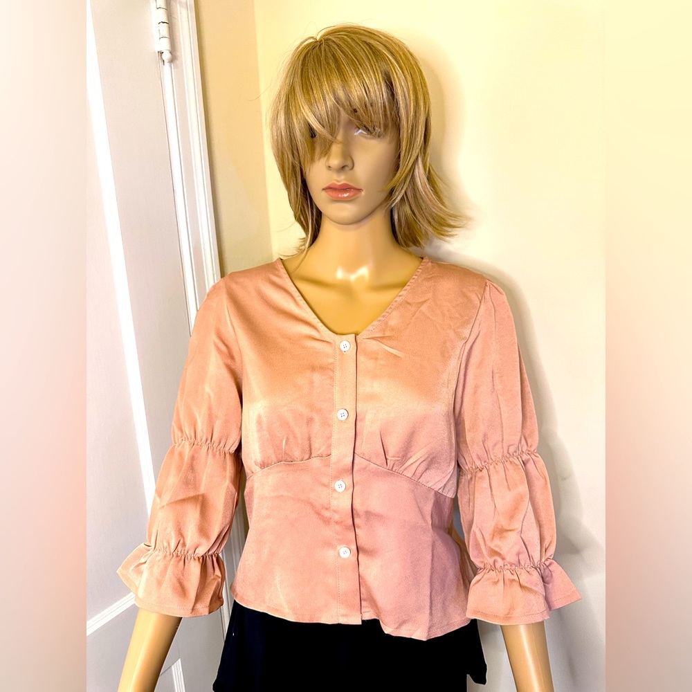 NWOT - SHEIN  Satin V-neck Flounce Sleeve Blouse - Size XL